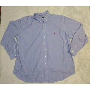 Polo Ralph Lauren Oxford Shirt 3XLT Blue White Gingham Classic Color Red Pony